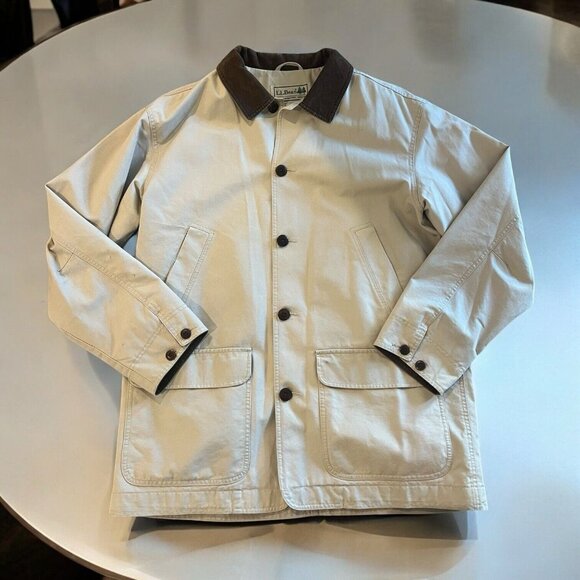 Vintage LL Bean Chore Jacket Mens Large Beige Lined Barn Field Coat Quality - Picture 1 of 11